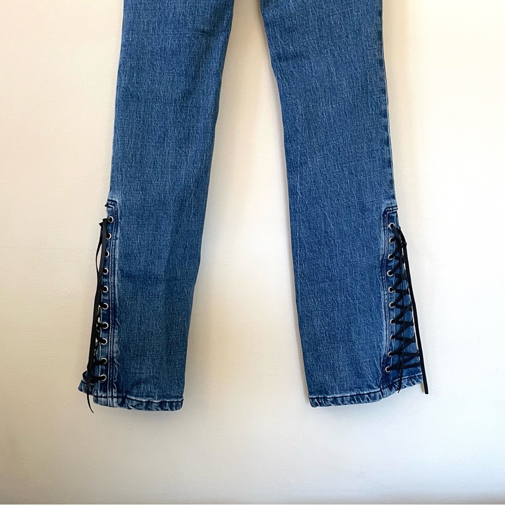 Free People Blank NYC The Hoyt High Rise Mini Flare Lace Up Jeans Size 26 - Picture 12 of 15